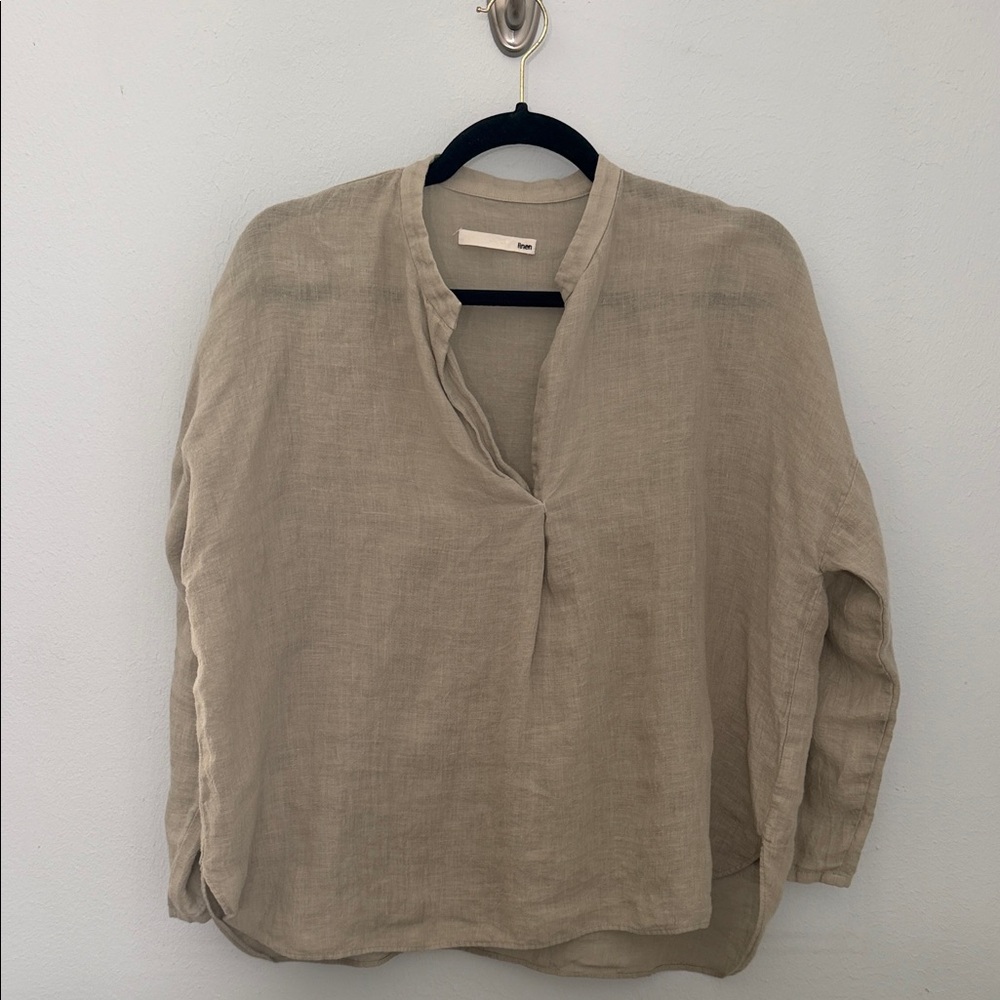 Evam Eva 100% Linen Pullover Top, Beige, Like New